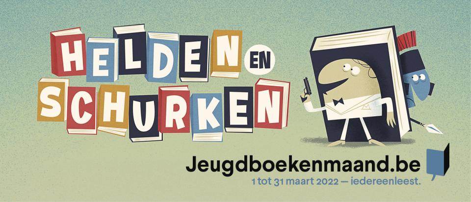 Banner Jeugdboekenmaand 'Helden en schurken'